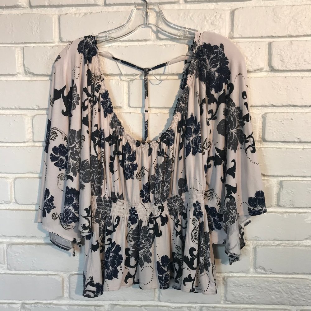 Free People Shirt Double V Neck Tie Back XS